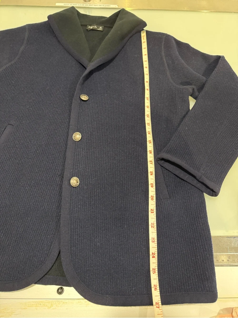 agnès b. Paris Navy Ribbed Wool Blend Shawl Collar Jacket Coat Size 2 - Picture 6 of 8